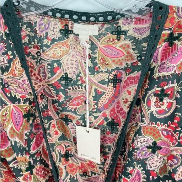 Jennifer Grace Paisley Print Faux Wrap Embroidered Flutter Sleeve Blouse (NWT) - Picture 12 of 13
